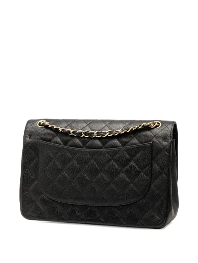 Pre-owned Chanel 2012-2013 Jumbo Classic Caviar Double Flap Shoulder Bag In Black