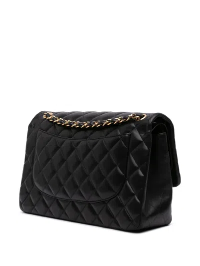 Pre-owned Chanel 2012-2013 Jumbo Classic Lambskin Double Flap Shoulder Bag In Black