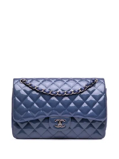 Pre-owned Chanel 2012-2013 Jumbo Classic Patent Double Flap Shoulder Bag In Blue