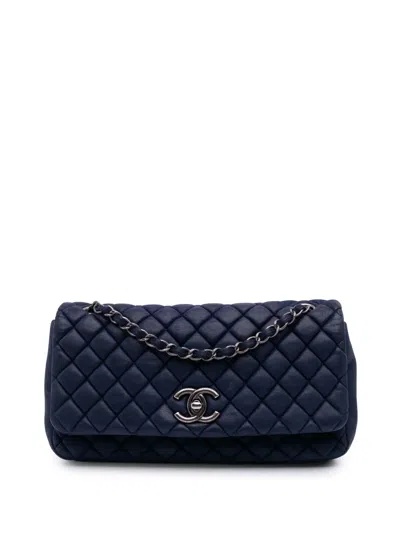 Pre-owned Chanel 2012-2013 Large Calfskin New Bubble Flap Shoulder Bag In Blue