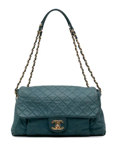 Pre-owned Chanel 2012-2013 Large Iridescent Calfskin Chic Quilt Flap Shoulder Bag In Blue
