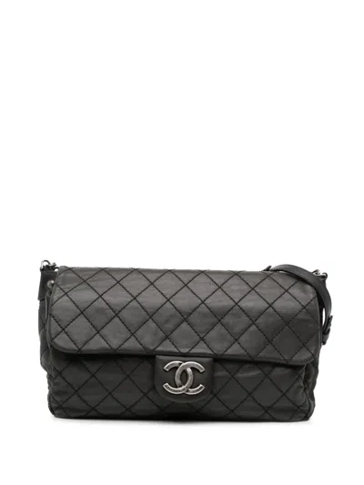 Pre-owned Chanel 2012-2013 Large Quilted Iridescent Calfskin Coco Daily Flap Crossbody Bag In Gray