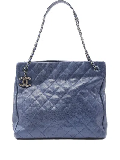 Pre-owned Chanel 2012-2013 Matelassé Caviar-leather Shoulder Bag In Blue