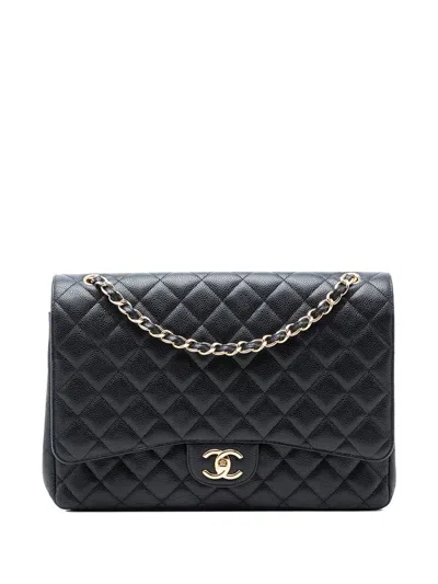 Pre-owned Chanel 2012-2013 Maxi Classic Caviar Double Flap Shoulder Bag In Black