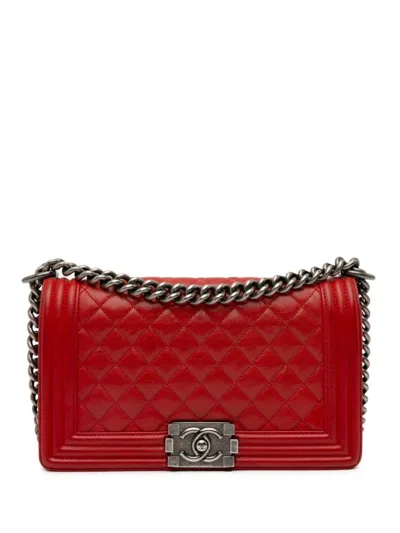 Pre-owned Chanel 2012-2013 Medium Lambskin Boy Flap Crossbody Bag In Red