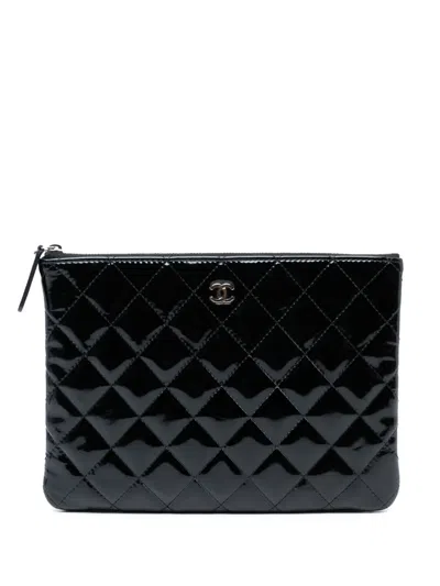 Pre-owned Chanel 2012-2013 Medium Quilted Patent O Case Clutch Bag In Black