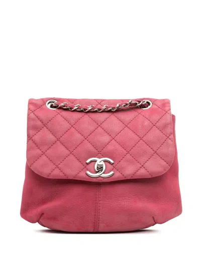 Pre-owned Chanel 2012-2013 Mini Quilted Nubuck Trianon Messenger Flap Crossbody Bag In Pink