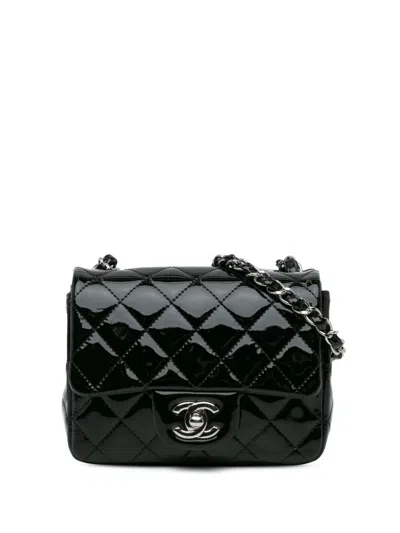 Pre-owned Chanel 2012-2013 Mini Square Classic Patent Single Flap Crossbody Bag In Black
