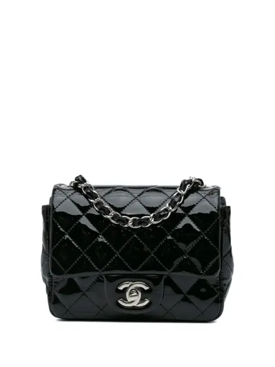 Pre-owned Chanel 2012-2013 Mini Square Classic Patent Single Flap Crossbody Bag In Black