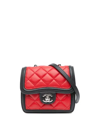 Pre-owned Chanel 2012-2013 Mini Square Lambskin Graphic Flap Crossbody Bag In Black