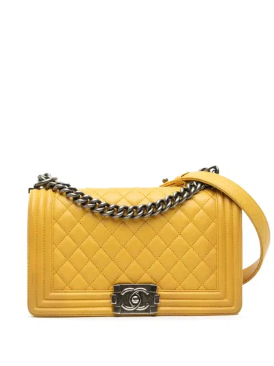 Pre-owned Chanel 2012-2013 Old Medium Quilted Calfskin Boy Flap Crossbody Bag In Yellow