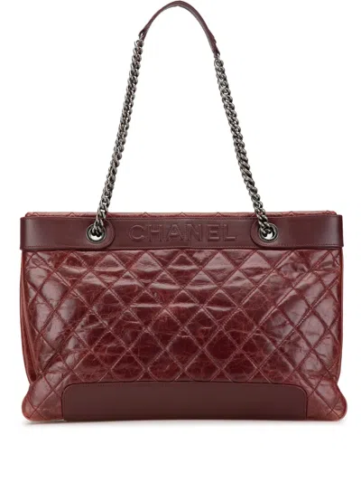 Pre-owned Chanel 2012-2013 Quilted Aged Calfskin East West Tote Bag In Red