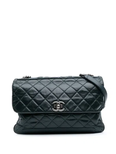 Pre-owned Chanel 2012-2013 Quilted Aged Calfskin Logo Accordion Flap Crossbody Bag