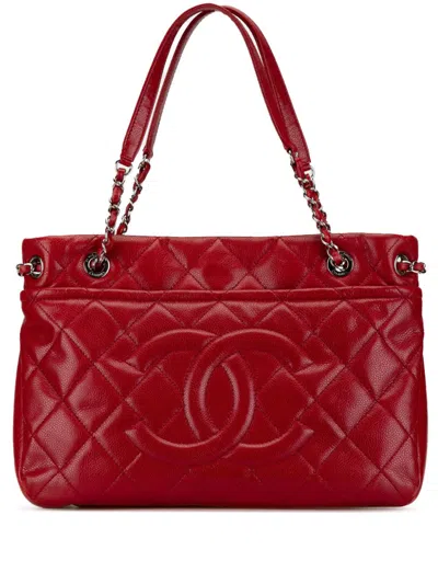 Pre-owned Chanel 2012-2013 Quilted Caviar Soft Shopper Tote Bag In Red