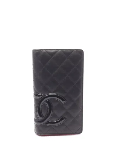 Pre-owned Chanel 2012-2013 Quilted Lambskin Cambon Ligne Bifold Wallet Long Wallets In Black