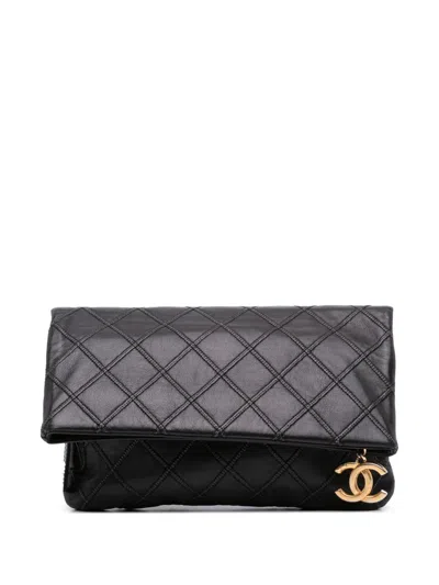 Pre-owned Chanel 2012-2013 Quilted Lambskin Leather Clutch Bag In Black