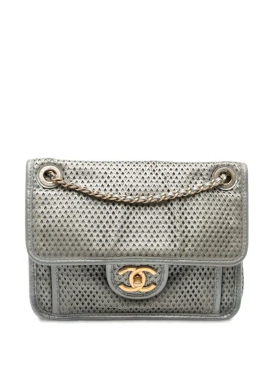 Pre-owned Chanel 2012-2013 Small Perforated Calfskin Up In The Air Flap Shoulder Bag In Silver