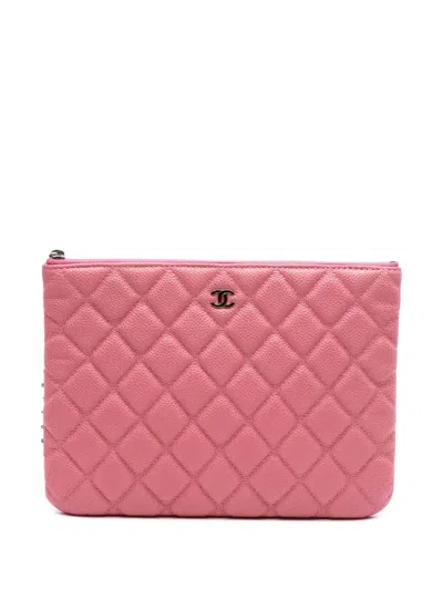 Pre-owned Chanel 2012-2013 Small Quilted Caviar O Case Clutch Bag In Pink