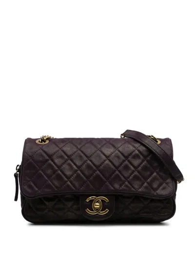 Pre-owned Chanel 2012-2013 Small Quilted Iridescent Calfskin Shiva Flap Crossbody Bag In Purple