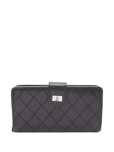Pre-owned Chanel 2012 2.55 Matelassé Long Wallet In Black