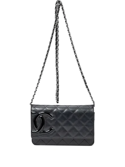 Pre-owned Chanel 2012 Cambon Ligne Quilted Logo Wallet Bag In Black
