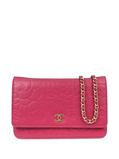 Pre-owned Chanel 2012 Camellia Wallet On Chain Shoulder Bag In Pink
