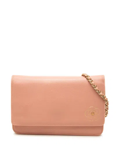 Pre-owned Chanel 2012 Cc Calfskin Camellia Wallet On Chain Crossbody Bag In Pink