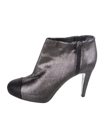 Pre-owned Chanel 2012 Cc Cap-toe Metallic Boots In Grey/metallic