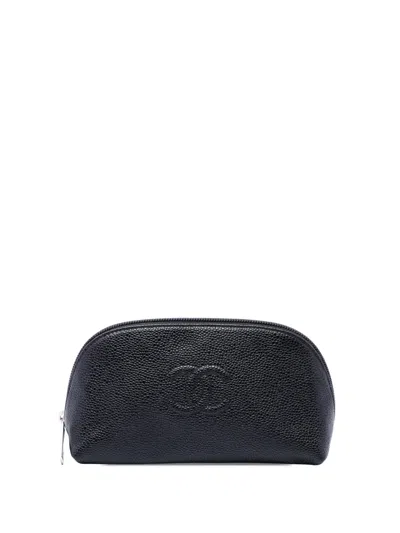 Pre-owned Chanel 2012 Cc Caviar Cosmetic Cosmetic Pouch In Black