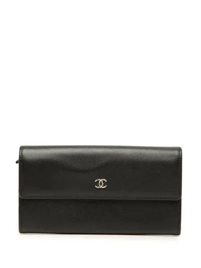Pre-owned Chanel 2012 Cc Caviar Flap Wallet Long Wallets In Black