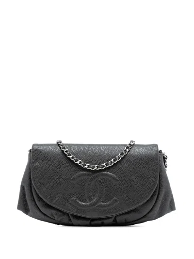 Pre-owned Chanel 2012 Cc Caviar Half Moon Wallet On Chain Crossbody Bag In Gray