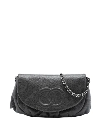 Pre-owned Chanel 2012 Cc Caviar Half Moon Wallet On Chain Crossbody Bag In Grey