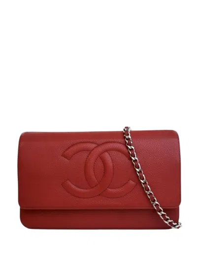 Pre-owned Chanel 2012 Cc Caviar Wallet On Chain Crossbody Bag In Red