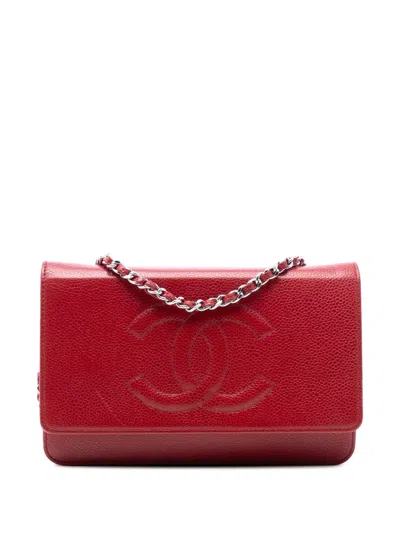 Pre-owned Chanel 2012 Cc Caviar Wallet On Chain Crossbody Bag In Red