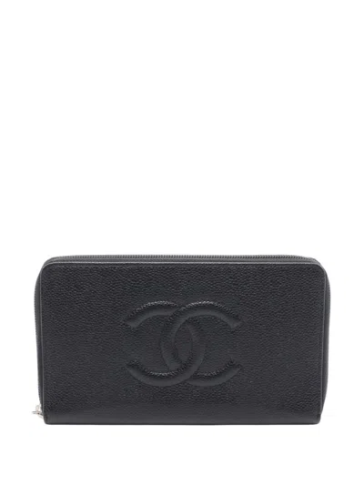 Pre-owned Chanel 2012 Cc Caviar Zip Around Wallet Long Wallets In Black