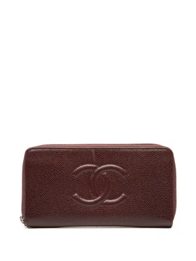 Pre-owned Chanel 2012 Cc Caviar Zip Around Wallet Long Wallets In Red