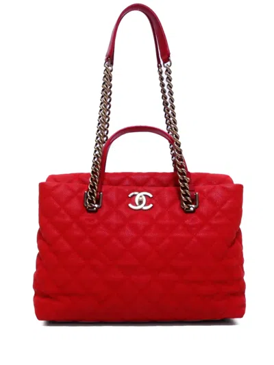 Pre-owned Chanel 2012 Cc Diamond-quilted Tote Bag In Red
