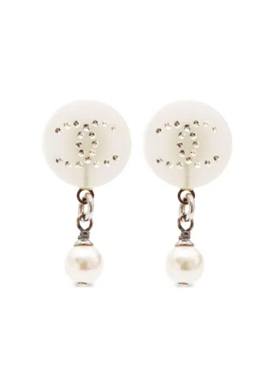 Pre-owned Chanel 2012 Cc Faux-pearl Drop Earrings In Silver