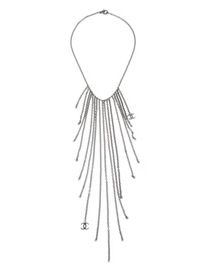 Pre-owned Chanel 2012 Cc Fringe Necklace In Silver