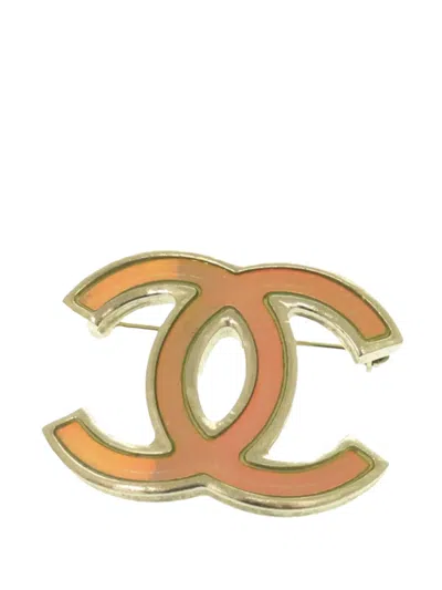 Pre-owned Chanel 2012 Cc Gold Plated Enamel Pin Brooch Costume Brooch
