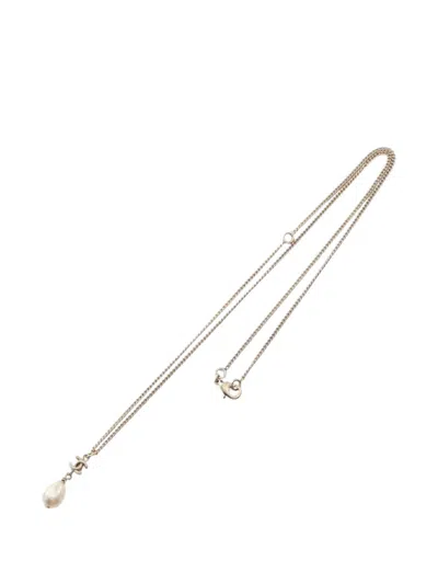 Pre-owned Chanel 2012 Cc Gold Plated Faux Pearl Teardrop Pendant Necklace Costume Necklace In White