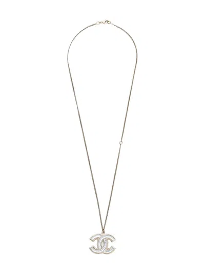 Pre-owned Chanel 2012 Cc Mark Necklace In Silver