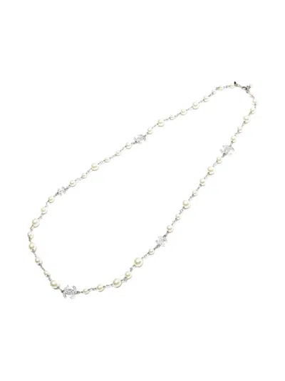 Pre-owned Chanel 2012 Cc-mark Pearls-embellishment Necklace In Silver