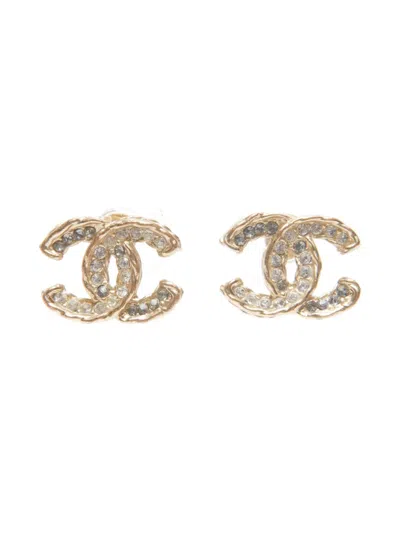 Pre-owned Chanel 2012 Cc-mark Rhinestone Earrings In Gold