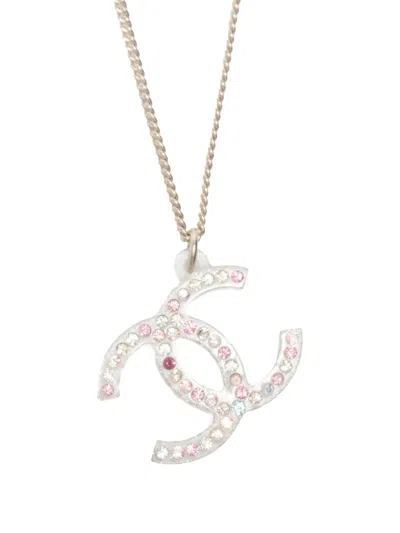 Pre-owned Chanel 2012 Cc-mark Rhinestone Necklace In Silver