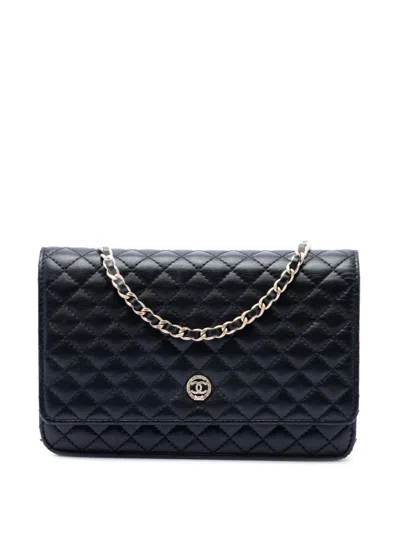 Pre-owned Chanel 2012 Cc Microquilted Lambskin Wallet On Chain Crossbody Bag In Black