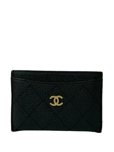 Pre-owned Chanel 2012 Cc Quilted Caviar Case Card Holder In Black