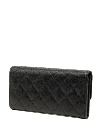 Pre-owned Chanel 2012 Cc Quilted Caviar Flap Wallet Long Wallets In Black