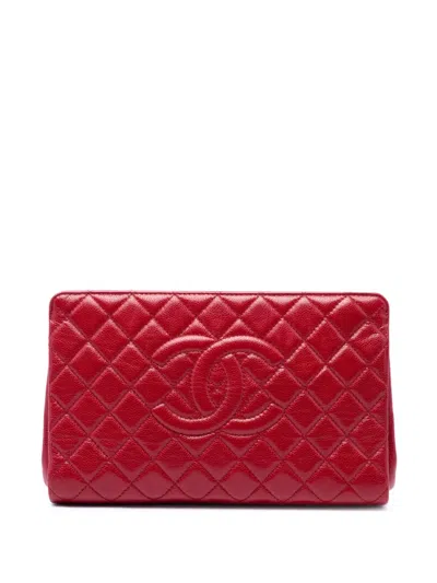 Pre-owned Chanel 2012 Cc Quilted Caviar Frame Clutch Bag In Red