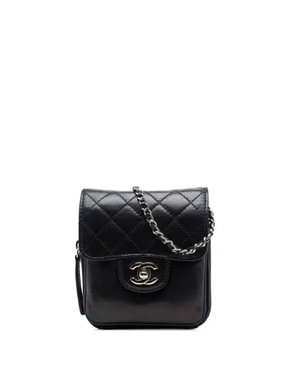 Pre-owned Chanel 2012 Cc Quilted Lambskin Clams Wallet On Chain Crossbody Bag In Black